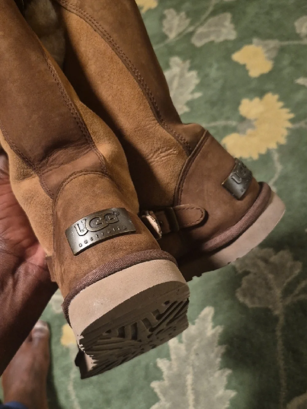 UGG Brown Suede Shearling Winter Boots with Cream Cuff